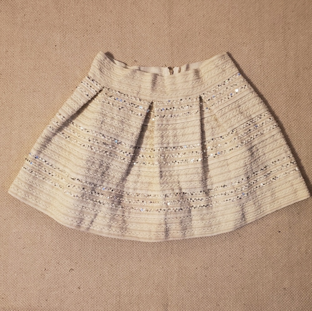 Ginger G Cream Woven Pleated Silver Sequin Skirt